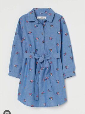 🛍️ BUNDLE ONLY • H&M LOGG Belted Chambray Dress With Flower Print size 6